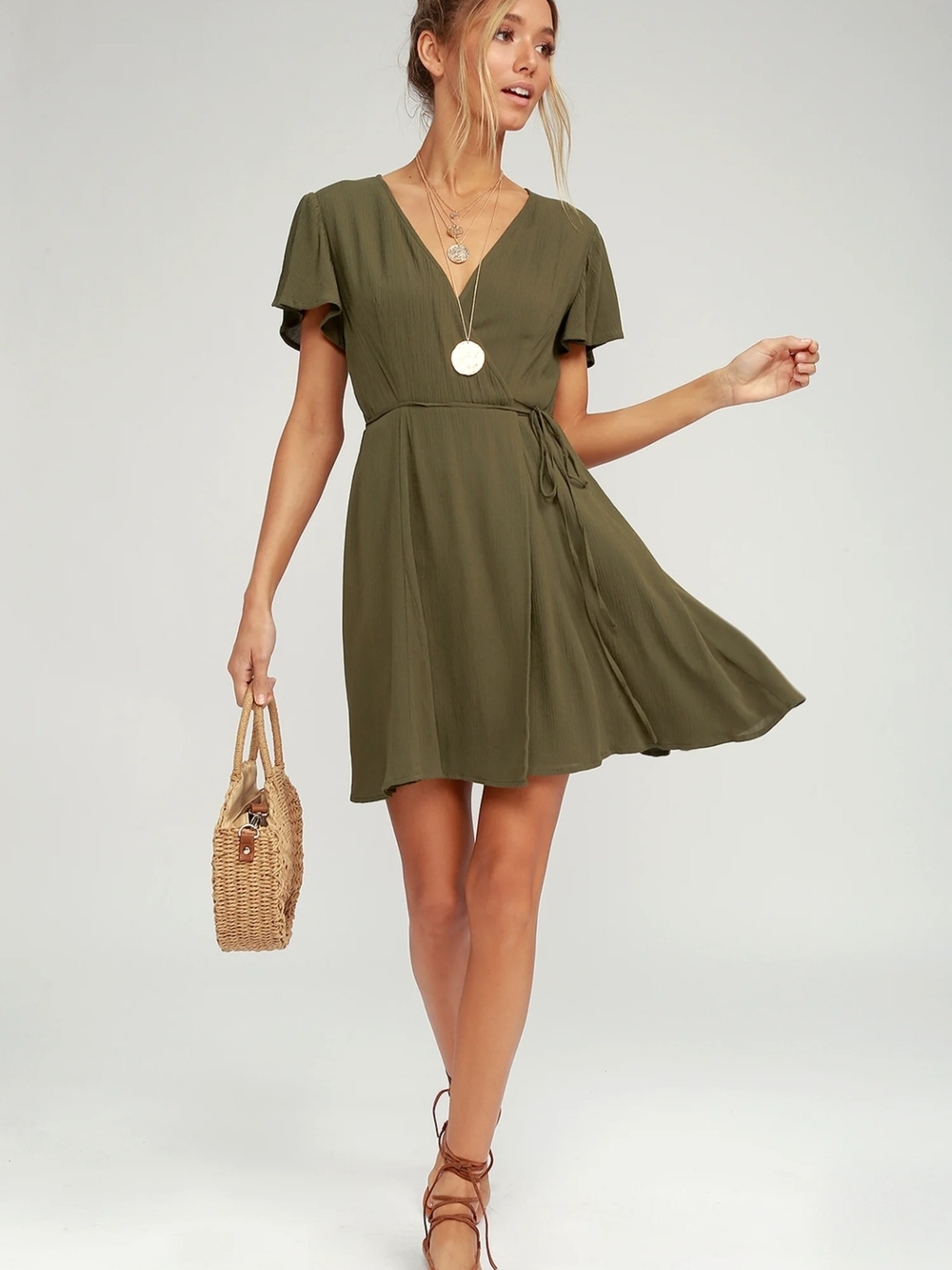 Lulu's Harbor Point Olive Green Wrap Dress